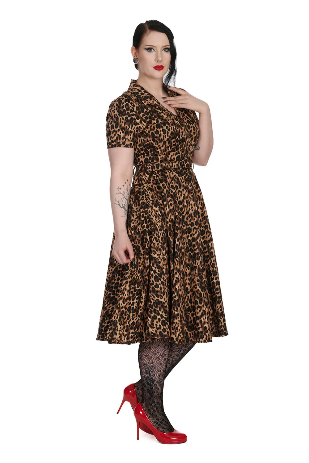 Banned Cheetah Girl Shirt Swing Dress with Matching Belt in Leopard Print