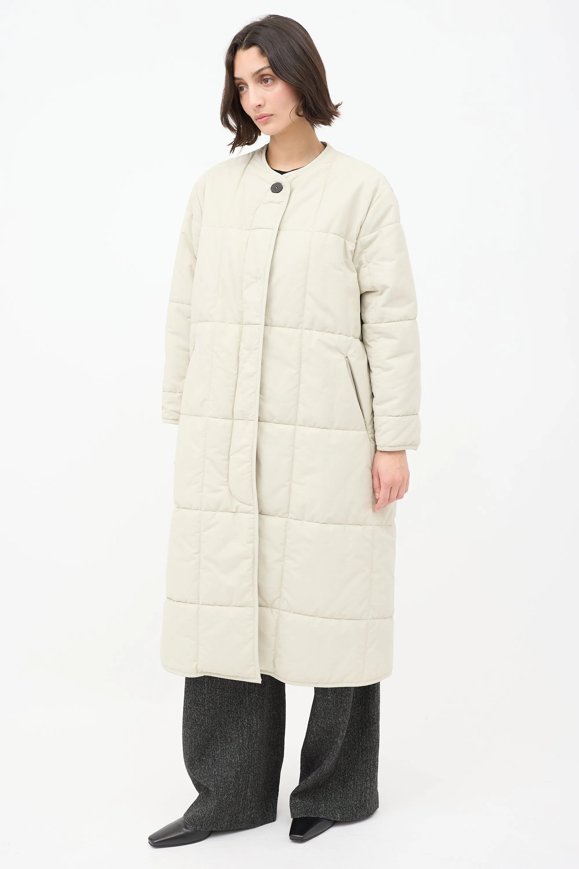 Beige Cotton Down Plume Scarf & Piper Coat