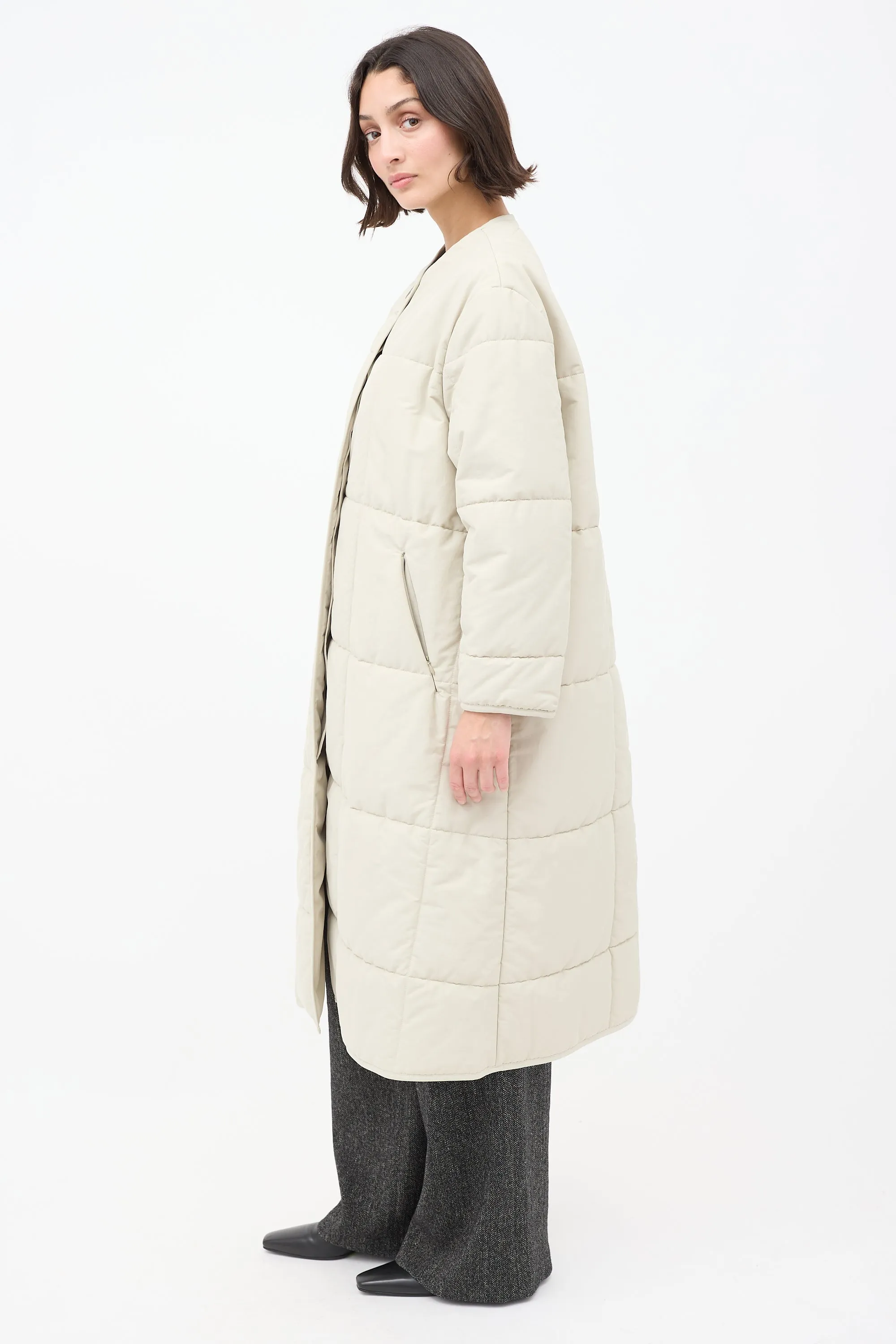 Beige Cotton Down Plume Scarf & Piper Coat