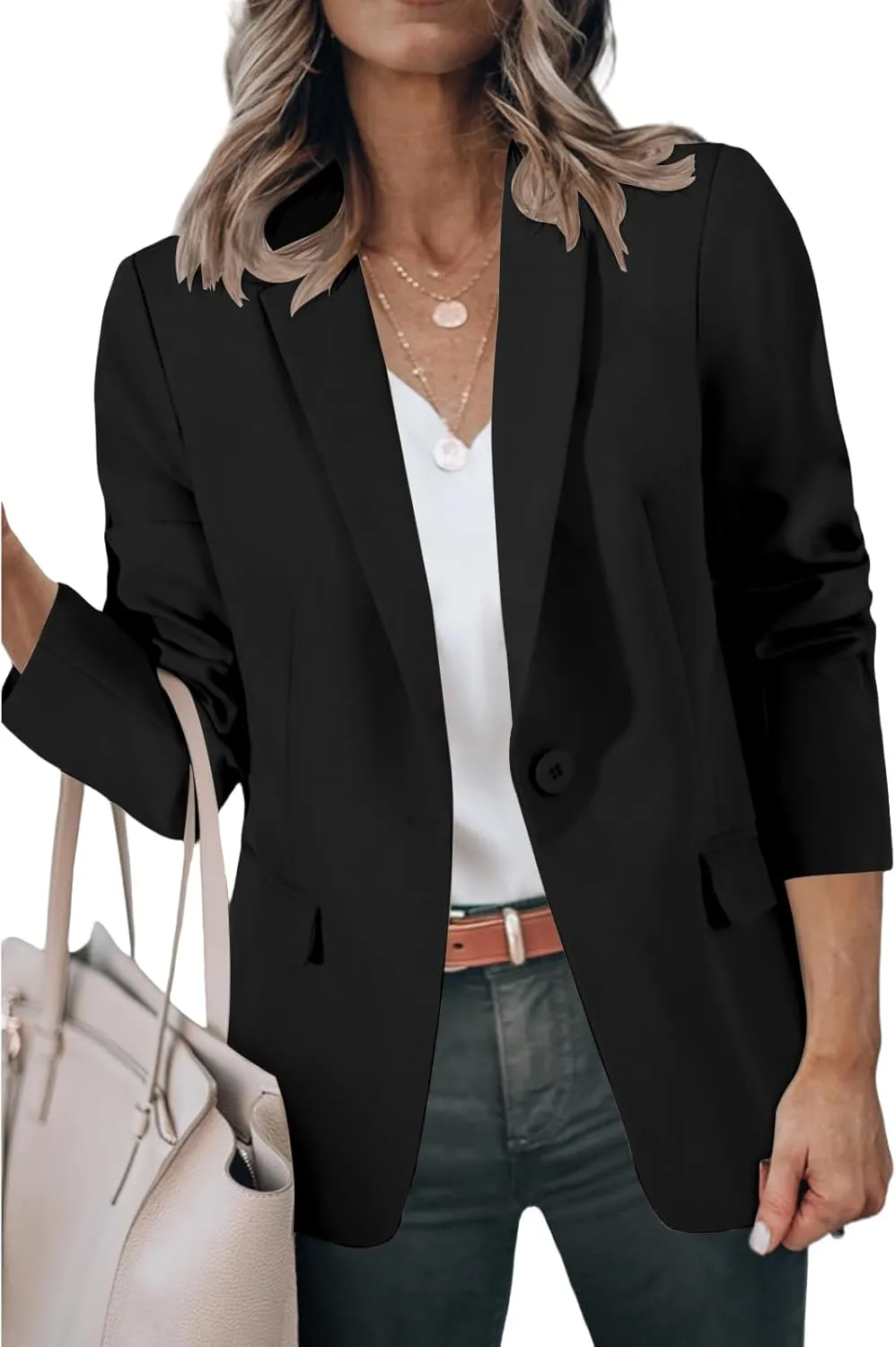 Blazers for Women Business Casual Open Front Long Sleeve Notch Lapel Office Blazer Jacket Work Office Suit Jackets Top