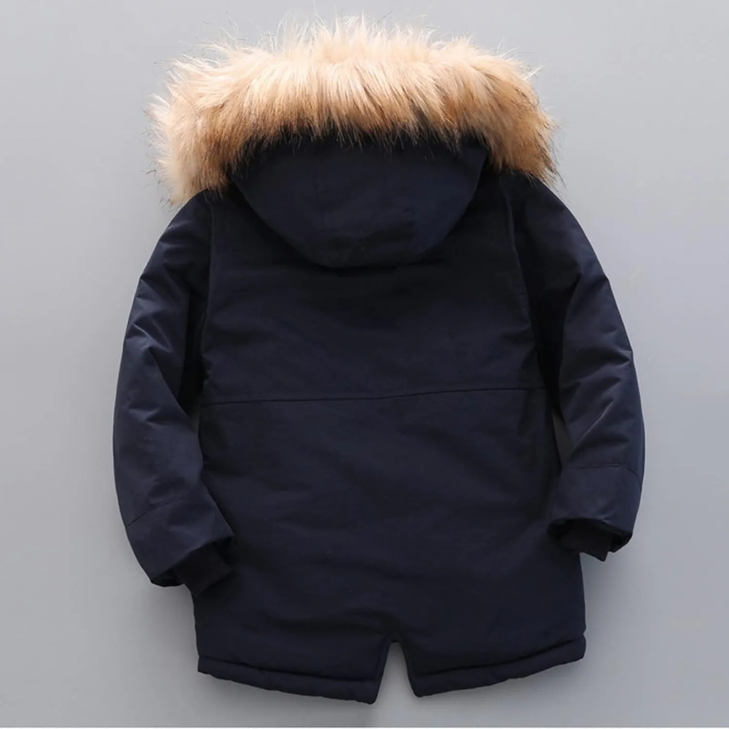 Boys and Toddler's Long Winter Coat Fleece Lined Hooded Puffer Jacket Insulated Parka with Faux Fur Collar Down Coat