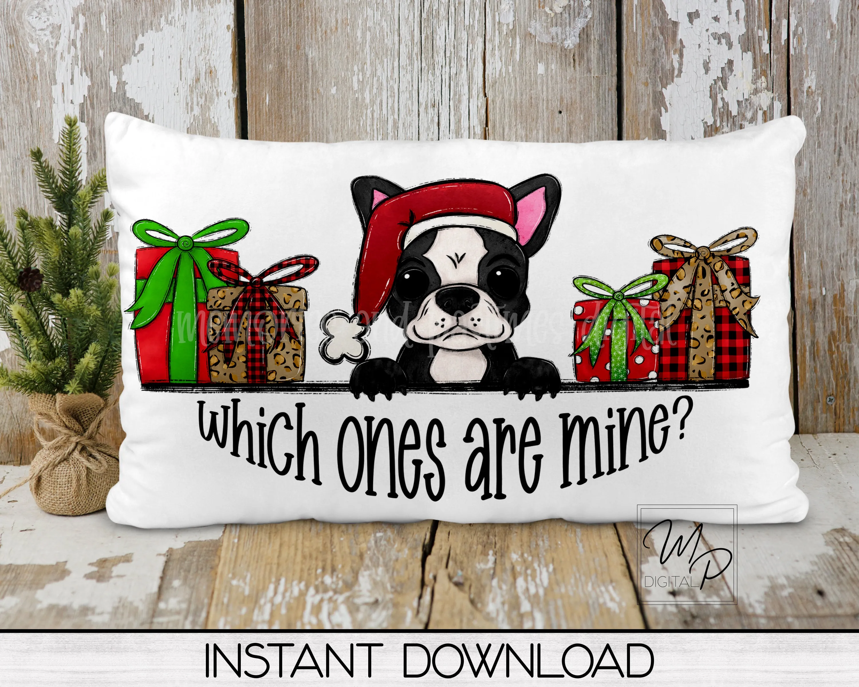 Christmas Boston Terrier Tree Skirt Sublimation Design - Commercial Use