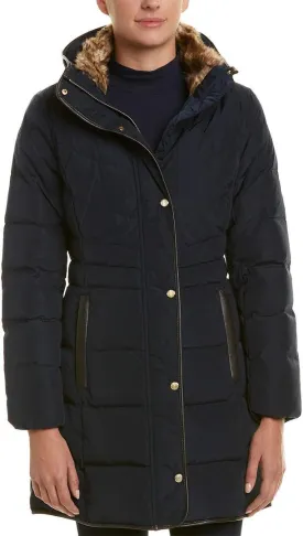 Cole Haan Women's Mid Length Down Coat with Bib Front