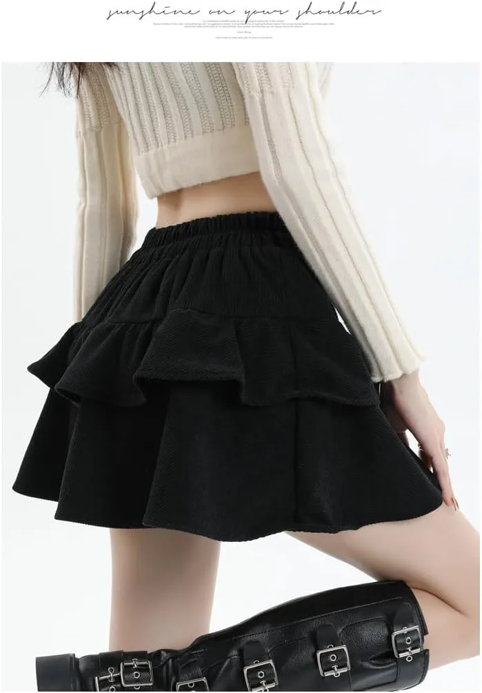 Corduroy Skirt Women Bubble Skirt Y2k Mini Skirt with Shorts Puffy Skirt Preppy Clothes Fall Aesthetic