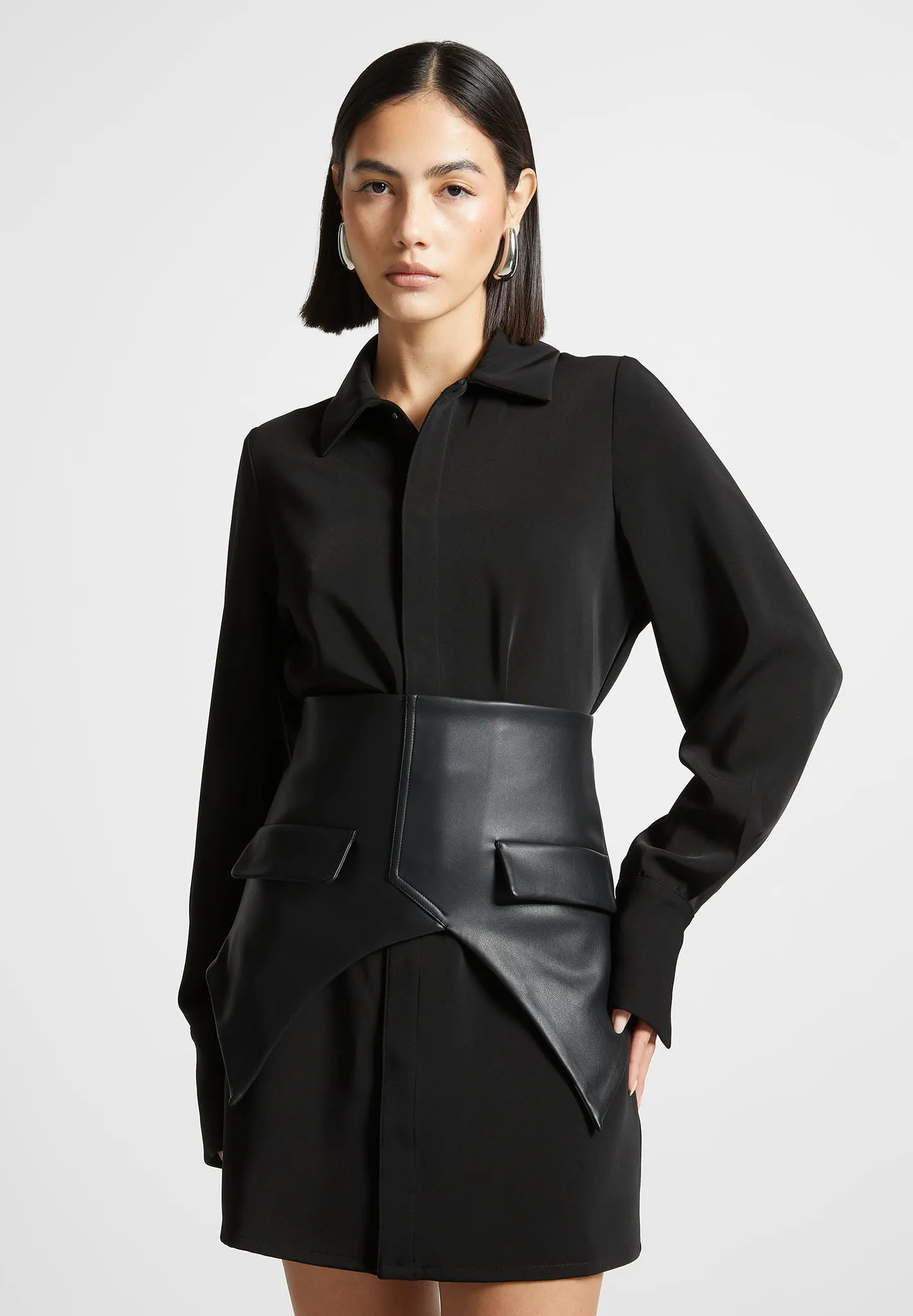 Corset Shirt Dress - Black