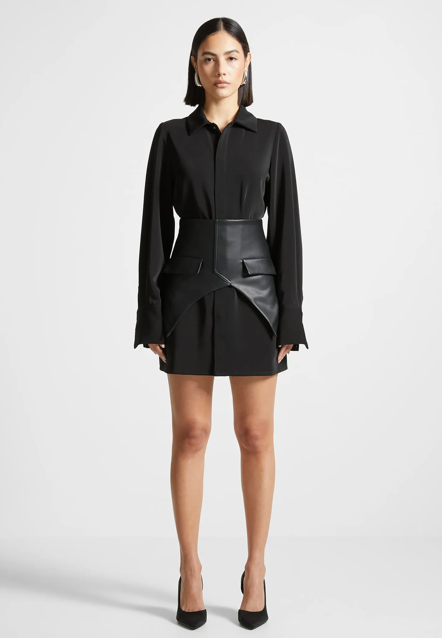 Corset Shirt Dress - Black