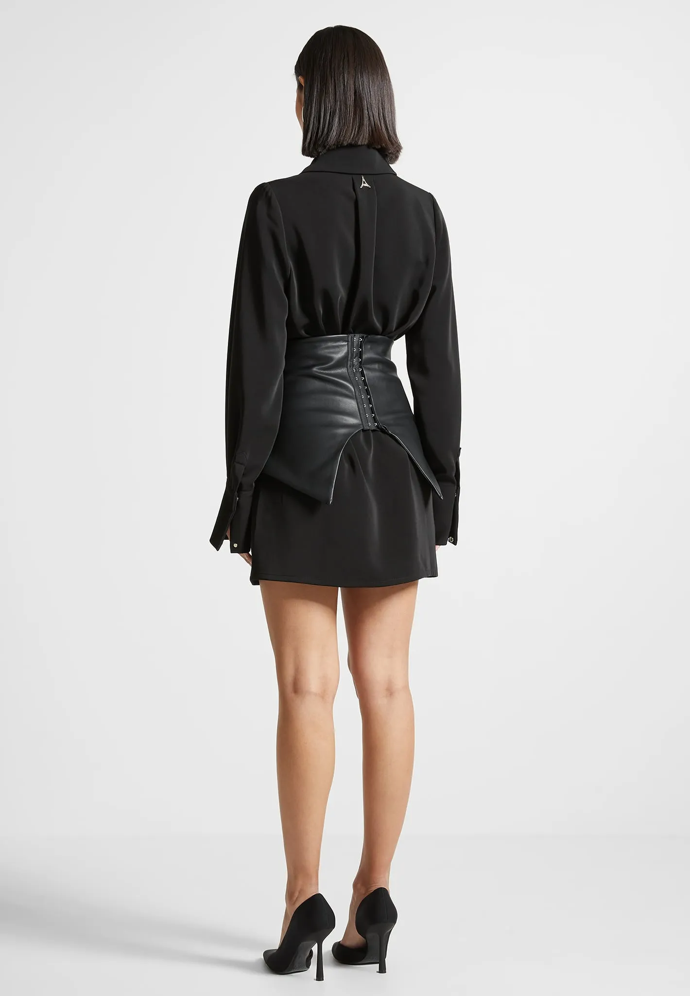Corset Shirt Dress - Black