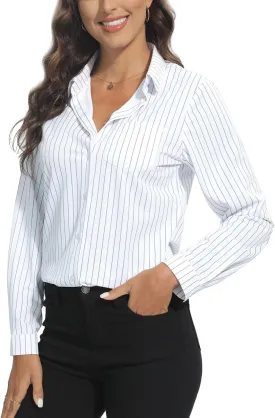 COUXILY Soft Wrinkle-Free Button Down Stretch Shirts for Women, Breathable Moisture-Wicking Casual Work Dress Tops
