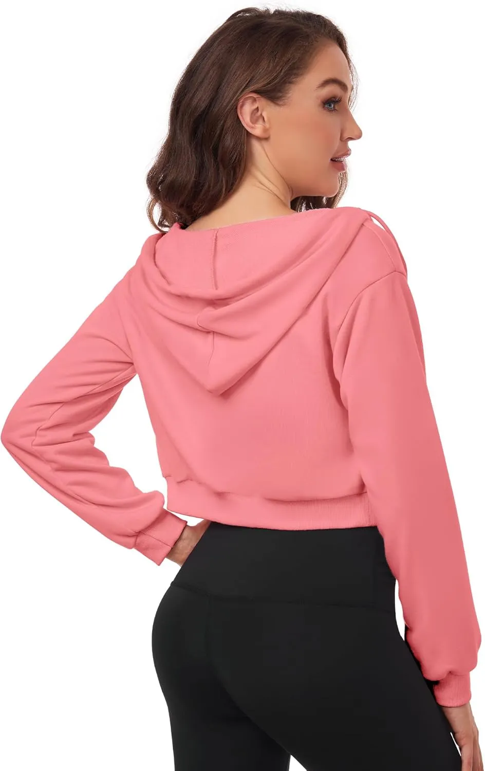 Cropped Zip Up Hoodie Women Jacket Top Sweatshirt Casual Basic Gym Workout Sport