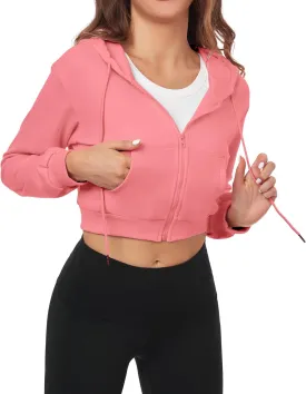 Cropped Zip Up Hoodie Women Jacket Top Sweatshirt Casual Basic Gym Workout Sport