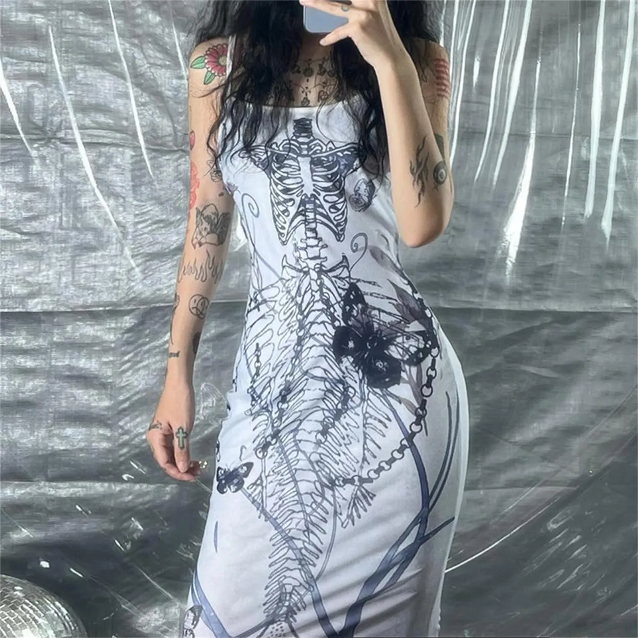 Cyber Goth Desert Walker Hooded Dresses Y2k Punk Grunge Hollow Out Midi Dress Women Sexy Split Side Solid Streetwear