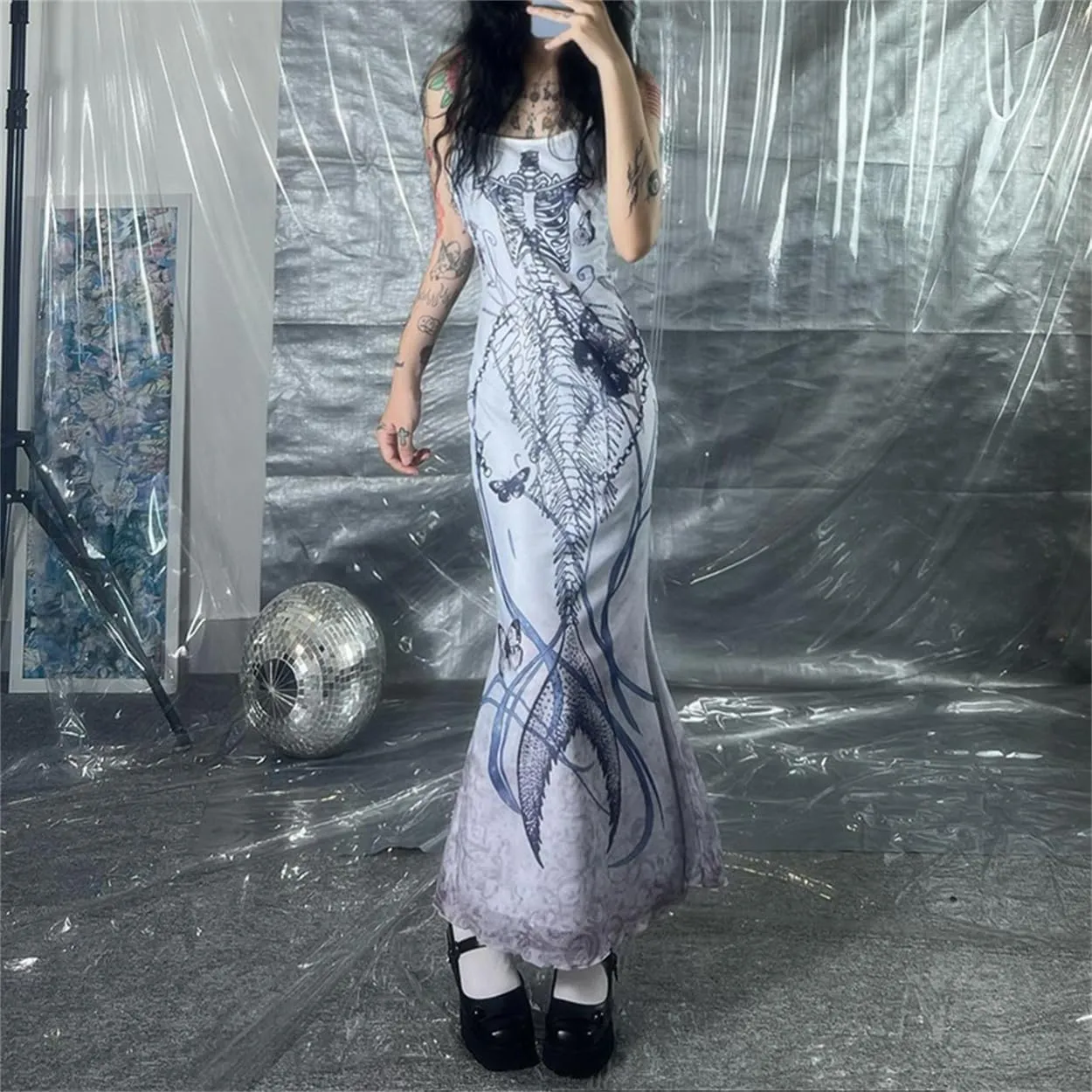 Cyber Goth Desert Walker Hooded Dresses Y2k Punk Grunge Hollow Out Midi Dress Women Sexy Split Side Solid Streetwear
