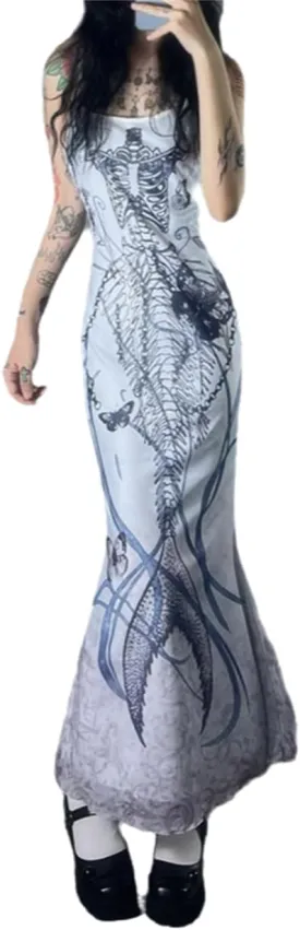 Cyber Goth Desert Walker Hooded Dresses Y2k Punk Grunge Hollow Out Midi Dress Women Sexy Split Side Solid Streetwear