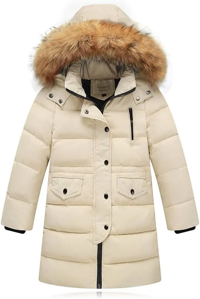 EnJoCho Baby Toddler Boy Girls Down Parka Removable Hooded Winter Coat Spring Puffer Jacket Long Padded Overcoat Down Coat