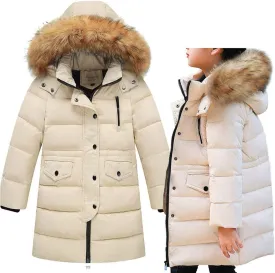 EnJoCho Baby Toddler Boy Girls Down Parka Removable Hooded Winter Coat Spring Puffer Jacket Long Padded Overcoat Down Coat