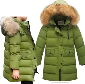 EnJoCho Baby Toddler Boy Girls Down Parka Removable Hooded Winter Coat Spring Puffer Jacket Long Padded Overcoat Down Coat
