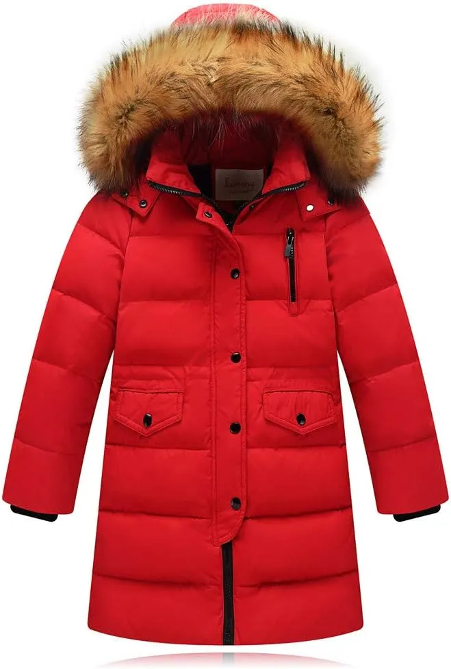 EnJoCho Baby Toddler Boy Girls Down Parka Removable Hooded Winter Coat Spring Puffer Jacket Long Padded Overcoat Down Coat