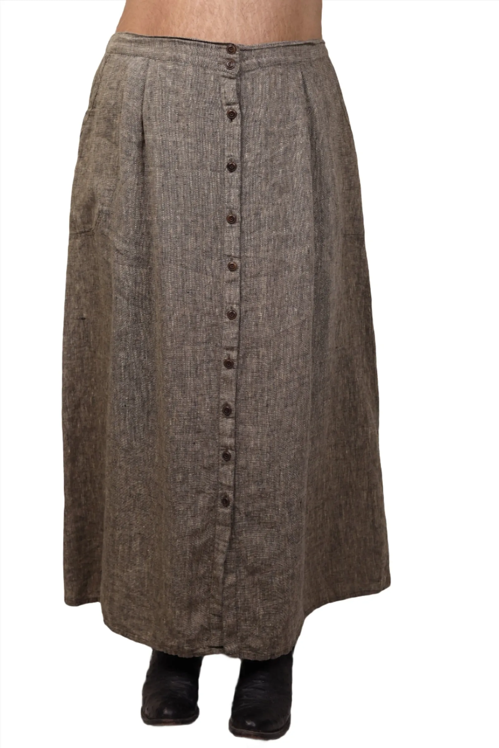 Flax, Green Linen Maxi Skirt 1990s