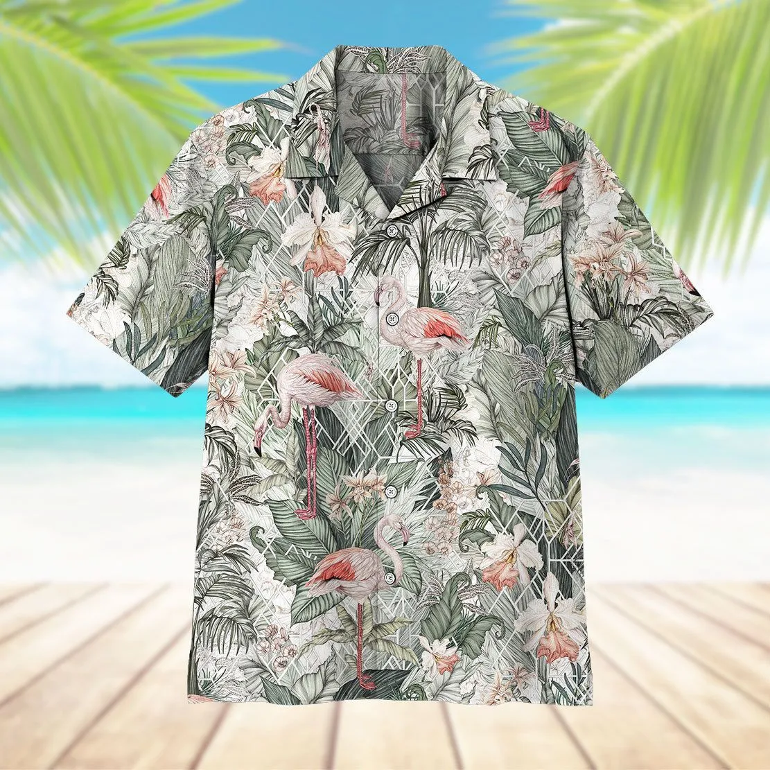 Gearhuman 3D Flamingos Tropical Jungle Hawaii Shirt