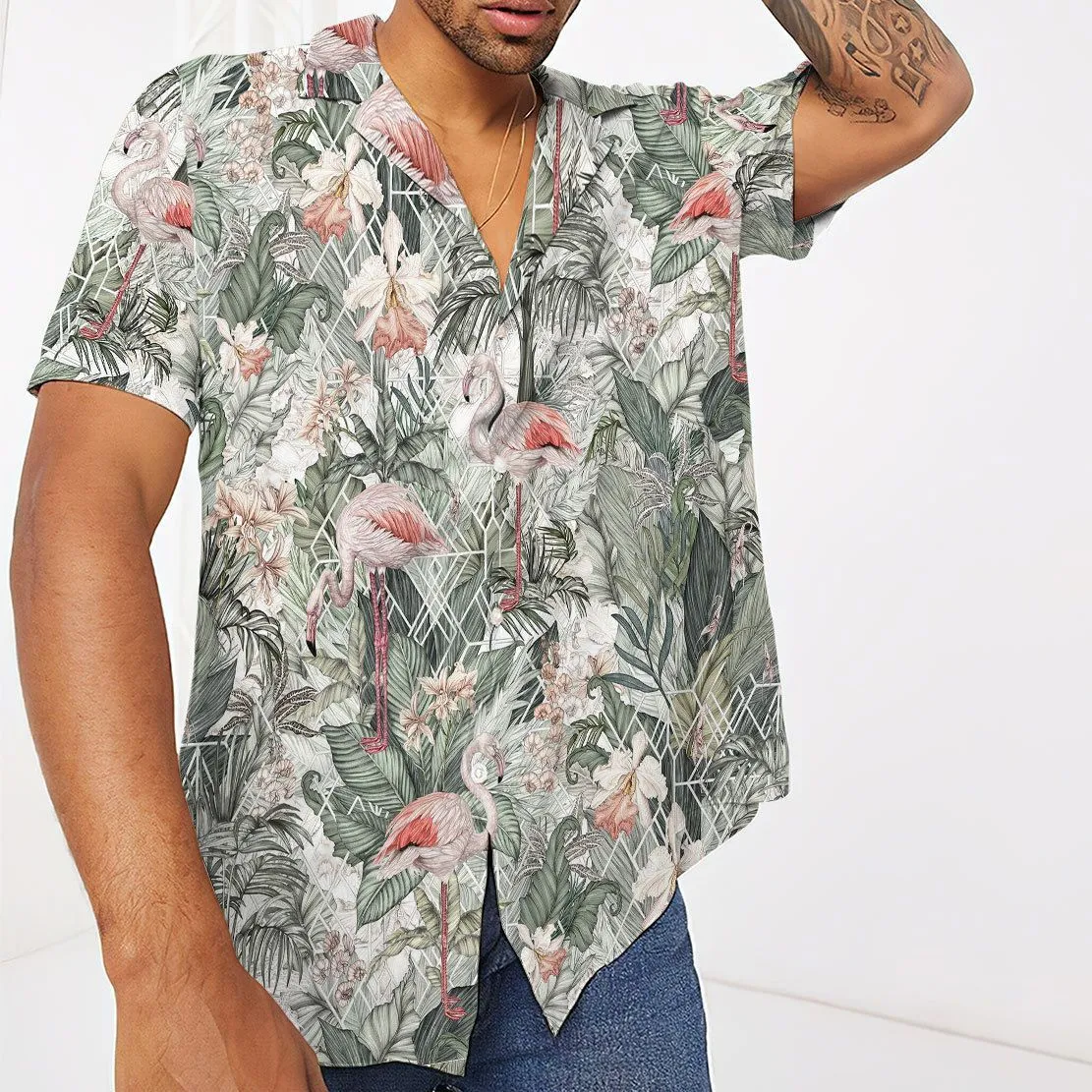 Gearhuman 3D Flamingos Tropical Jungle Hawaii Shirt