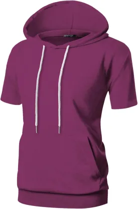 GIVON Women's Comfortable Short Sleeve Hoodie Pullover Hooded Sweatshirt with Kangaroo Pocket