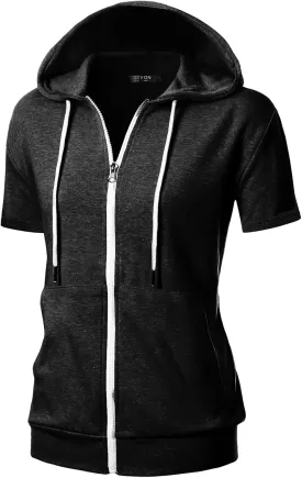 GIVON Womens Slim Fit Zip Up Hoodie Short Sleeve Thin Jacket Full Zip Sweatshirt with Plus Size