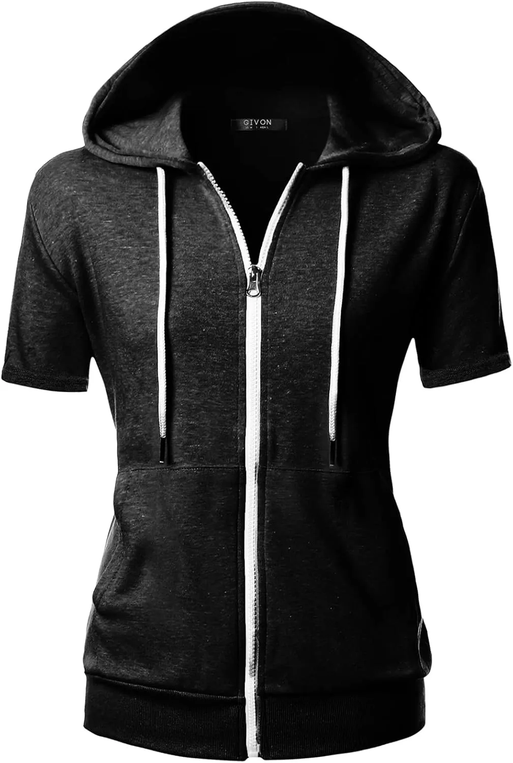 GIVON Womens Slim Fit Zip Up Hoodie Short Sleeve Thin Jacket Full Zip Sweatshirt with Plus Size