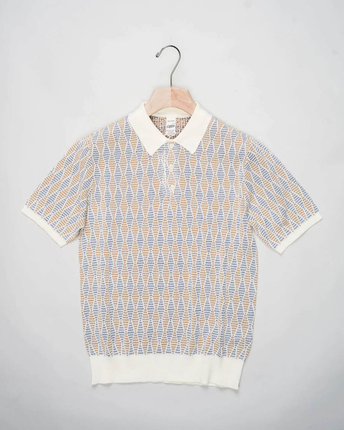 Optimized Title: G.R.P. Firenze Ecru & Orange Cotton-Linen Blend Polo Shirt