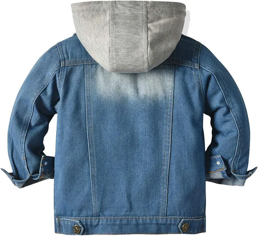 IDOPIP Toddler Kid Baby Boys Girls Denim Jacket Long Sleeve Button Down Jeans Coat Cowboy Overcoat Hoodie Casual Outwear