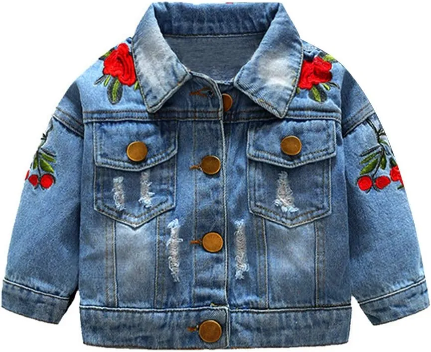 IDOPIP Toddler Kid Baby Boys Girls Denim Jacket Long Sleeve Button Down Jeans Coat Cowboy Overcoat Hoodie Casual Outwear