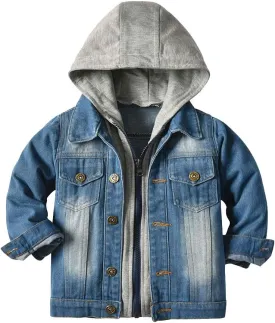 IDOPIP Toddler Kid Baby Boys Girls Denim Jacket Long Sleeve Button Down Jeans Coat Cowboy Overcoat Hoodie Casual Outwear