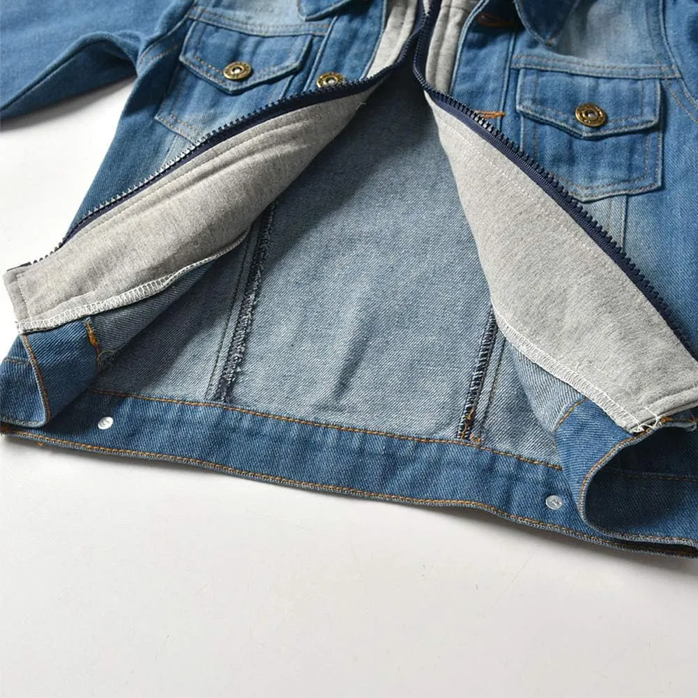 IDOPIP Toddler Kid Baby Boys Girls Denim Jacket Long Sleeve Button Down Jeans Coat Cowboy Overcoat Hoodie Casual Outwear