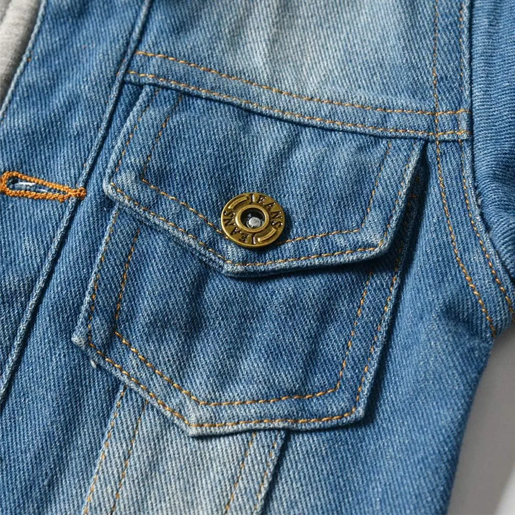 IDOPIP Toddler Kid Baby Boys Girls Denim Jacket Long Sleeve Button Down Jeans Coat Cowboy Overcoat Hoodie Casual Outwear