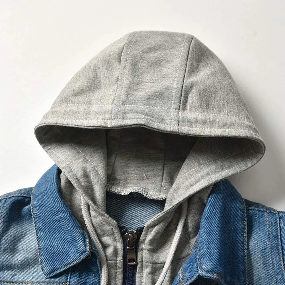 IDOPIP Toddler Kid Baby Boys Girls Denim Jacket Long Sleeve Button Down Jeans Coat Cowboy Overcoat Hoodie Casual Outwear