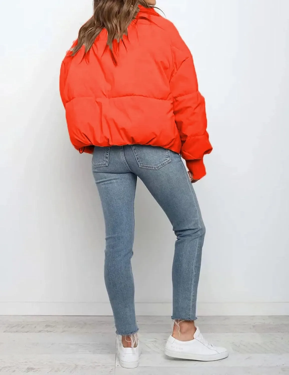 InterNos Women's Winter Stand Collar Zip Puffer Jacket Baggy Short Padded Down Coats