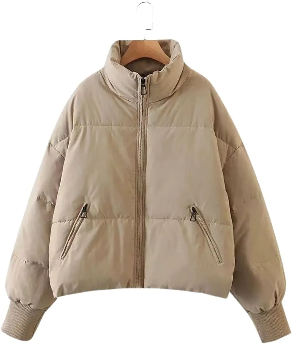 InterNos Women's Winter Stand Collar Zip Puffer Jacket Baggy Short Padded Down Coats
