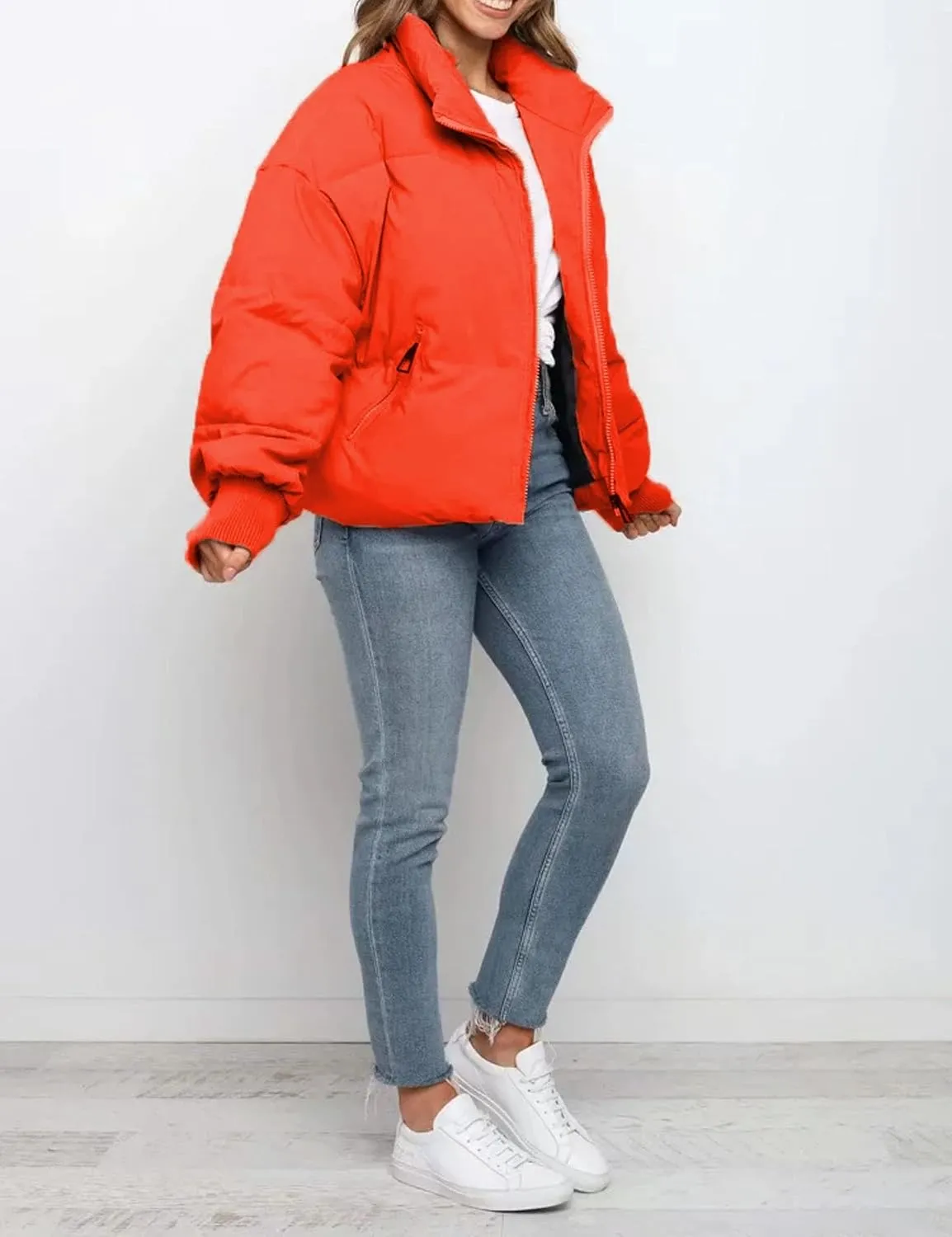 InterNos Women's Winter Stand Collar Zip Puffer Jacket Baggy Short Padded Down Coats