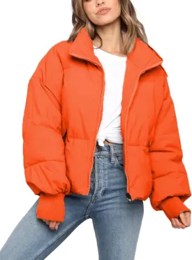 InterNos Women's Winter Stand Collar Zip Puffer Jacket Baggy Short Padded Down Coats