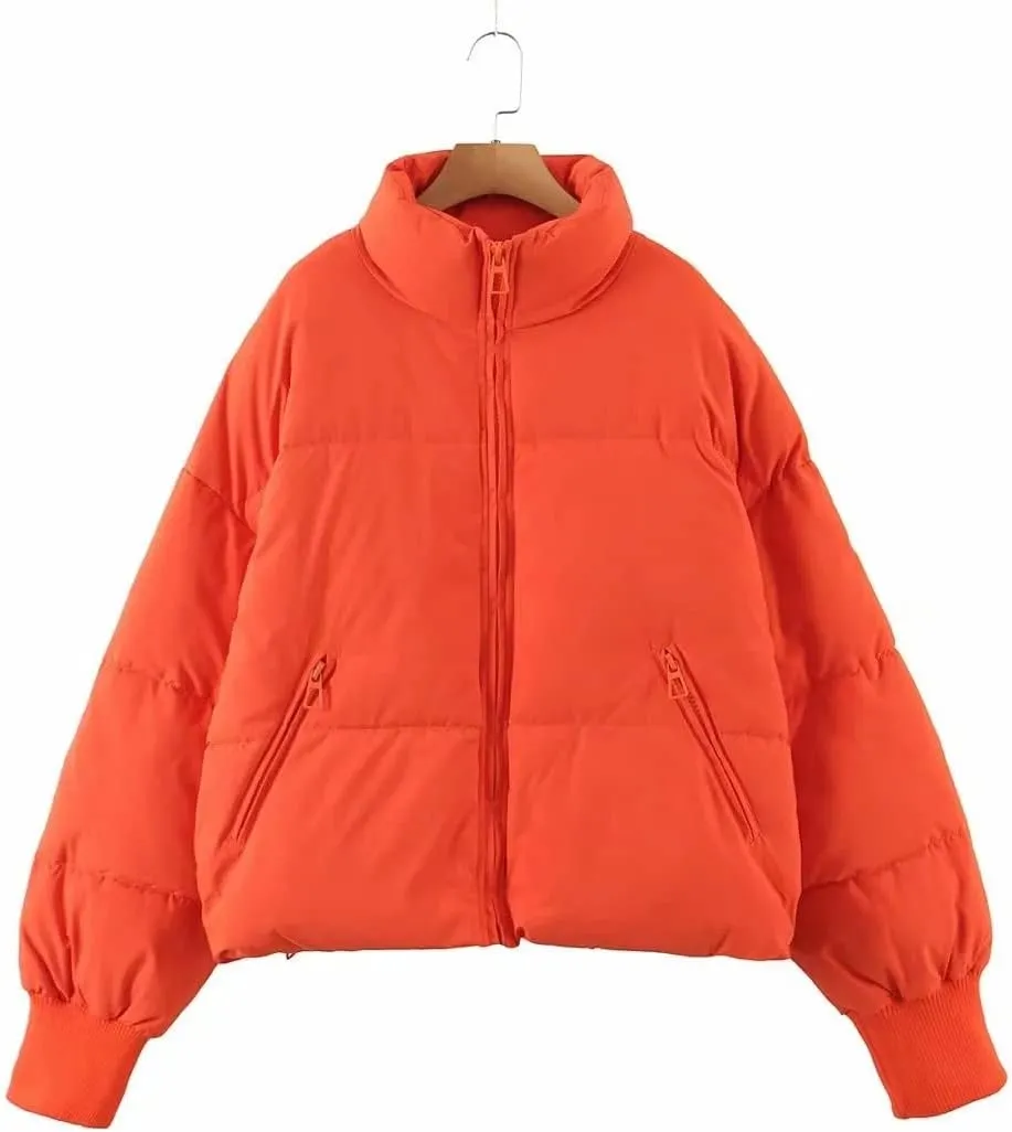 InterNos Women's Winter Stand Collar Zip Puffer Jacket Baggy Short Padded Down Coats