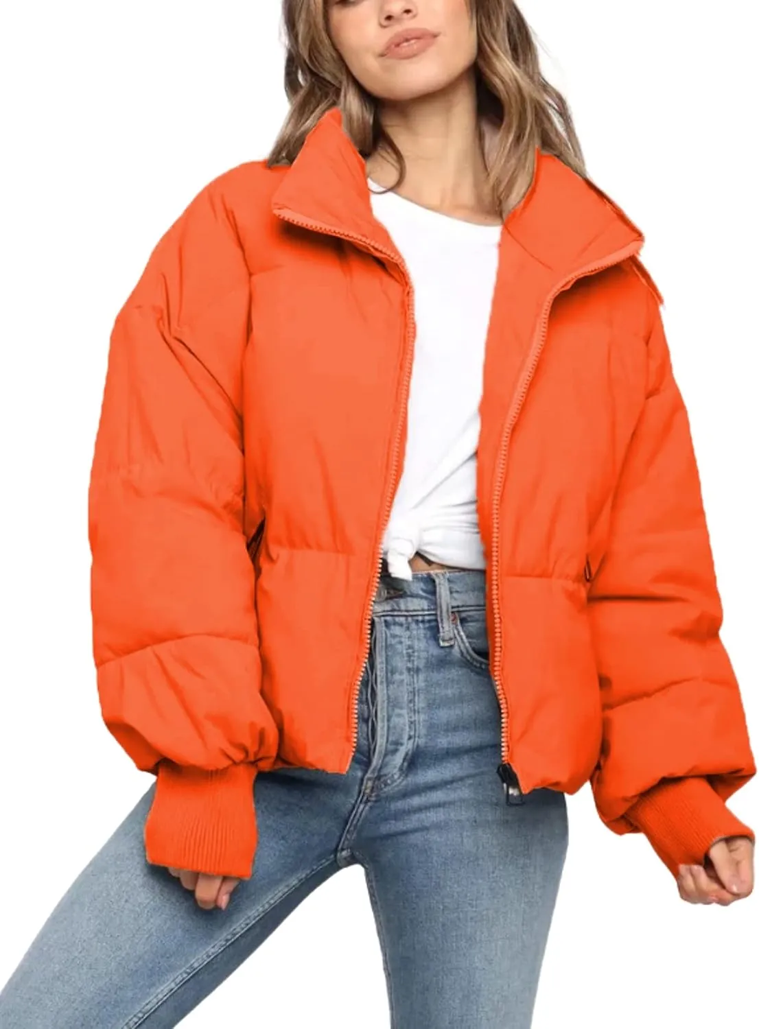 InterNos Women's Winter Stand Collar Zip Puffer Jacket Baggy Short Padded Down Coats