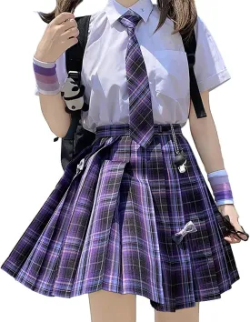 Japanese Pleated Skirt Mini Skirt Women's Summer Plaid Skirt high Waist White Pink Skirt A-Line Uniform Mini Skirt