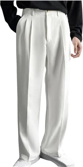 Men's Casual Business Pants Loose Dress Pants High Waisted Button Straight Wide Leg Suit Pant Work Trousers