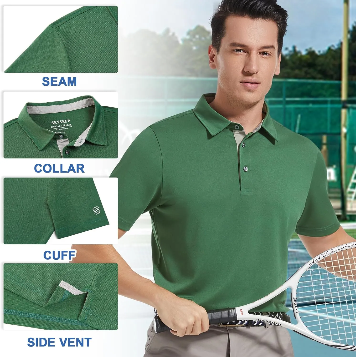 Mens Golf Shirt Short Sleeve Moisture Wicking Dry Fit Performance Solid Casual Pique Collared Golf Polo Shirts for Men