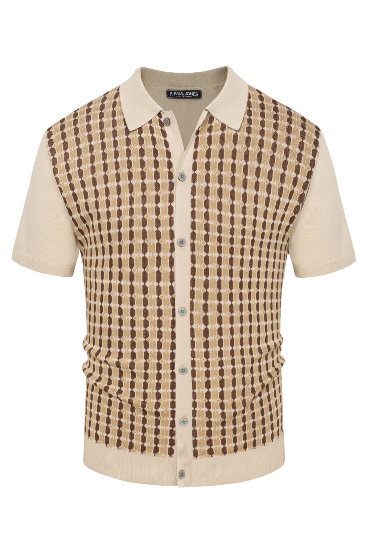 Mens Polo Shirt Short Sleeve Vintage Contrast Button Down Knitted Polo Cardigan Shirts