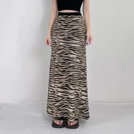 Metaversmall Vintage Fashion Animal Pattern Printed Long Skirt Spring Autumn Y2K Slim Party Women Skirts Contrast Color Fairycore
