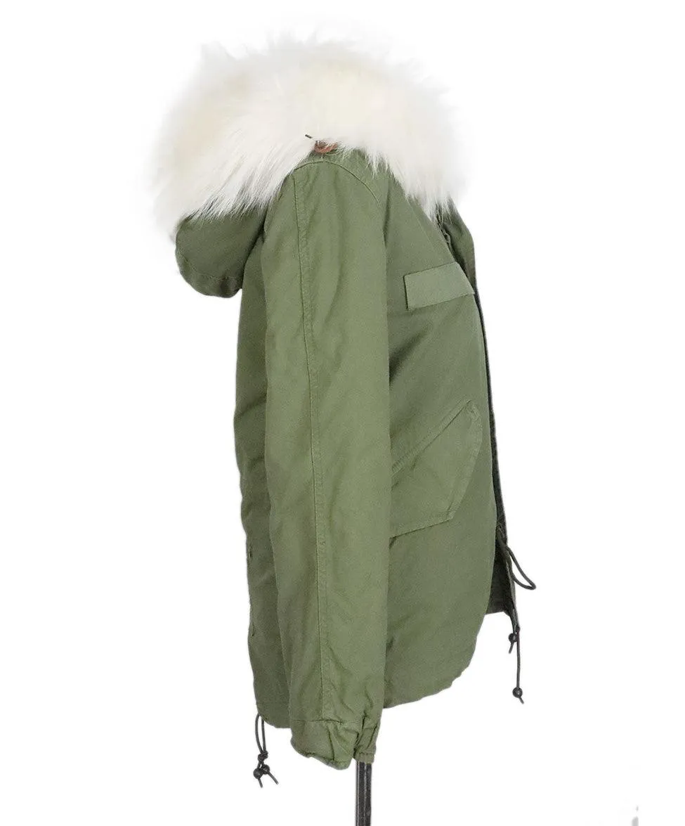Mr. & Mrs. Italy Olive Green Coat w/ Fur Hood sz 2