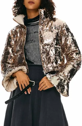 Orolay Women's Ultra Short Shiny Down Coat Sequin Petite Jacket with Stand Collar