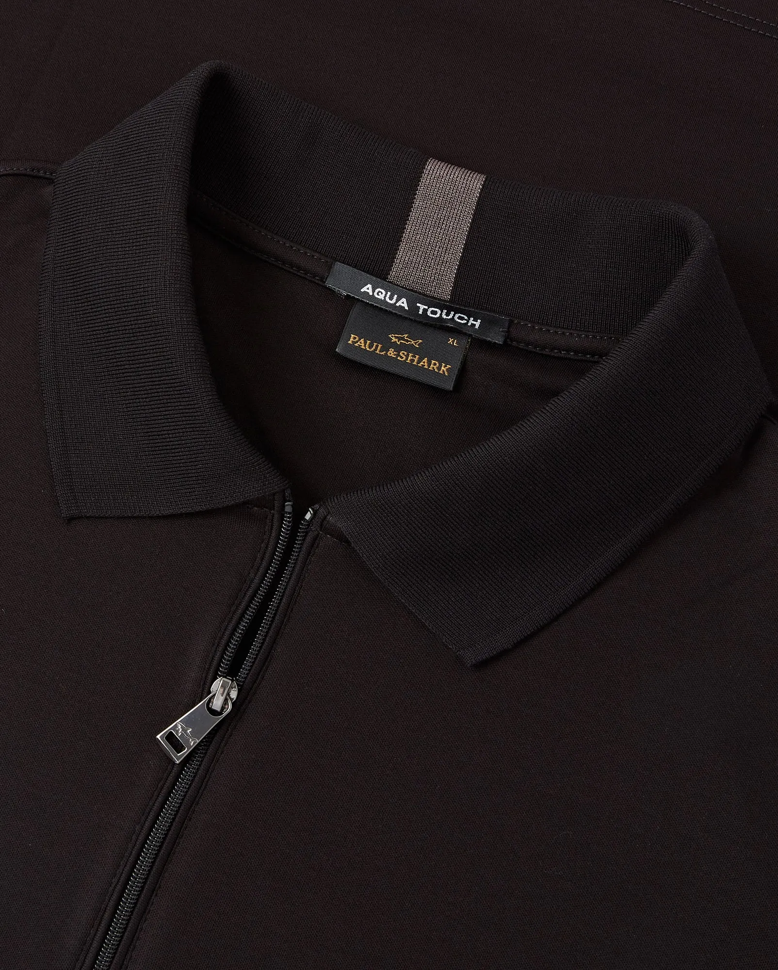 Paul & Shark Aqua Interlock Cotton Short Sleeve Zip Polo (Black)