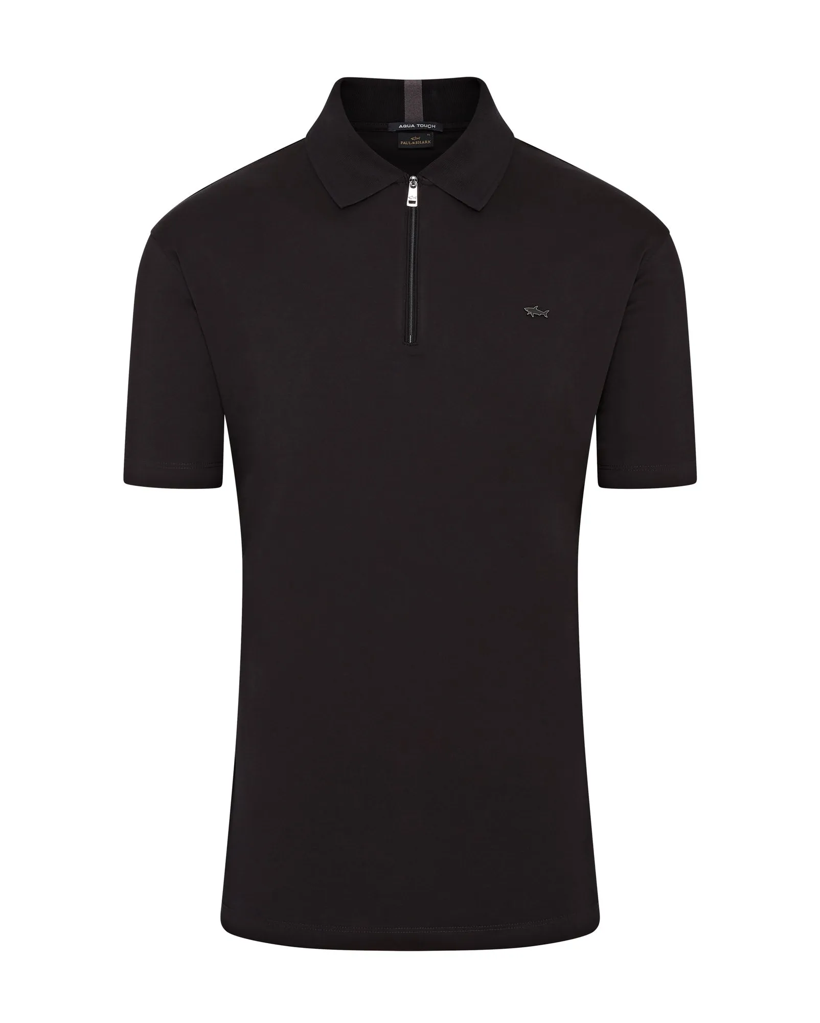 Paul & Shark Aqua Interlock Cotton Short Sleeve Zip Polo (Black)