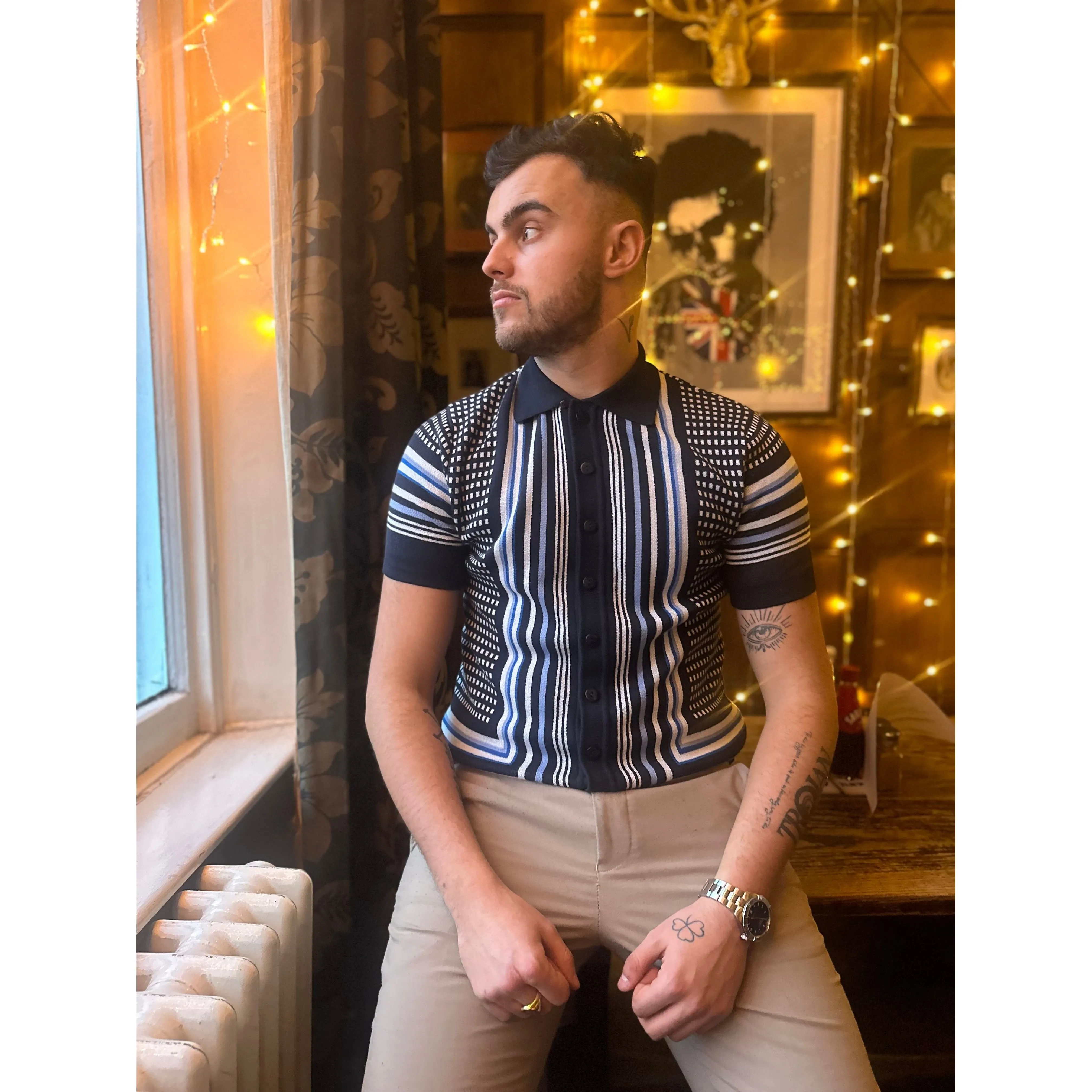 Ska & Soul Fine Gauge Jacquard Knitted Polo Shirt - SS/2528